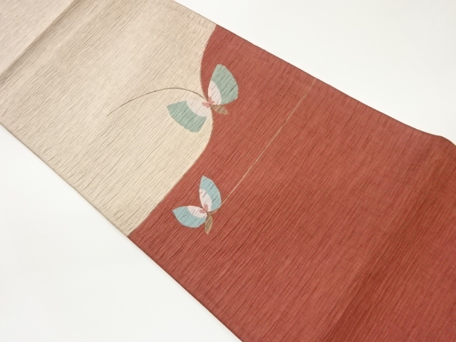 JAPANESE KIMONO / VINTAGE FUKURO OBI / MATELASSE / WOVEN BUTTERFLY